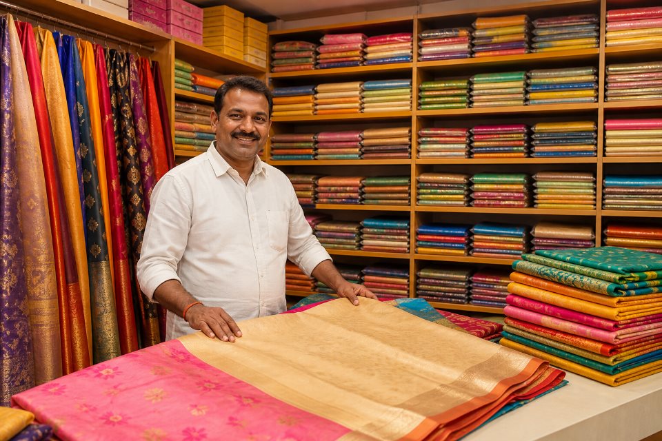 Colourful sarees representing the product catalogue